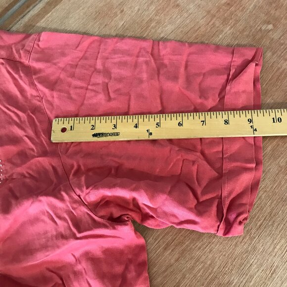 Caribbean Shirt Men 2X Coral Pink Striped Silk Cotton Button Up Short Sleeve - Picture 9 of 11